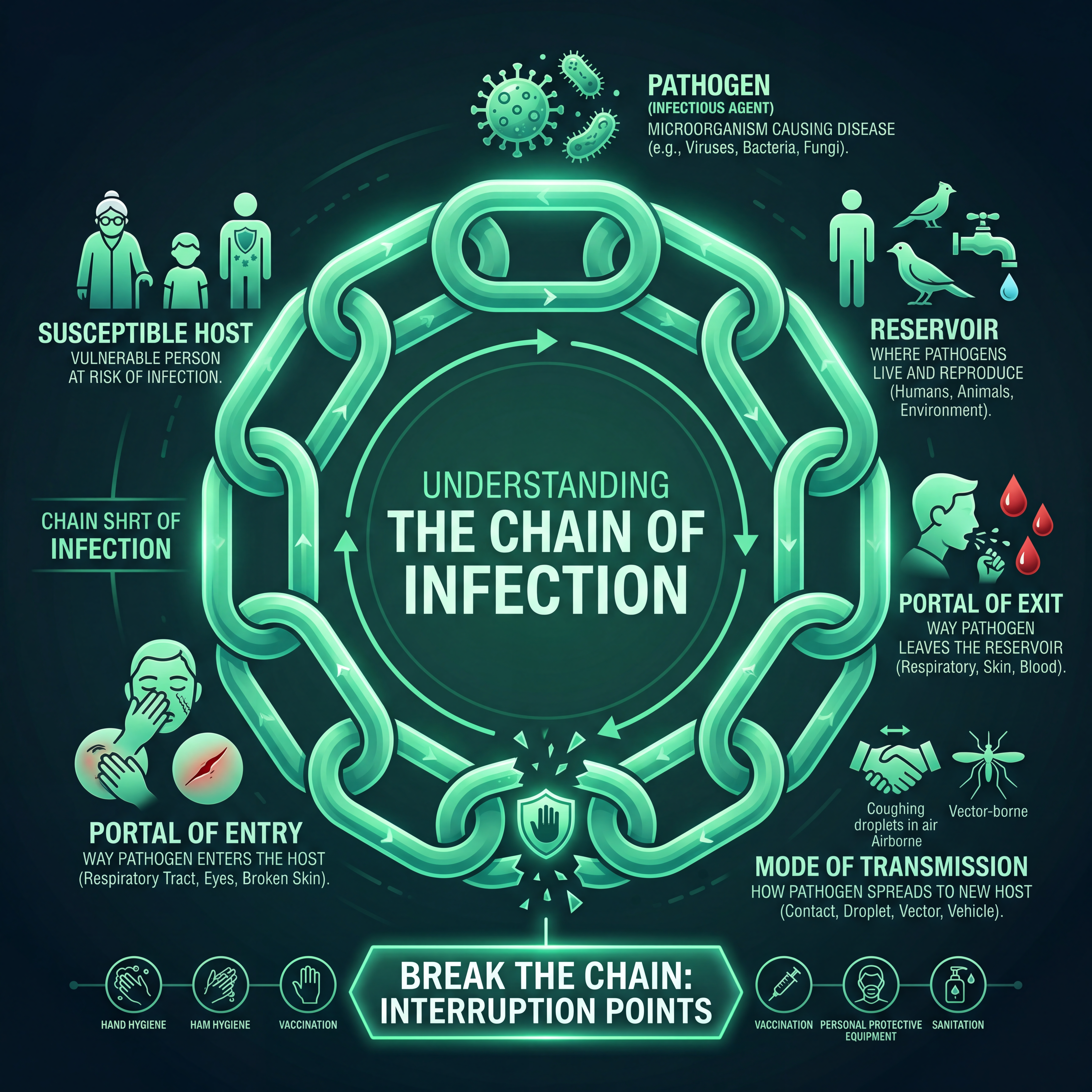 Chain of infection diagram with 6 links