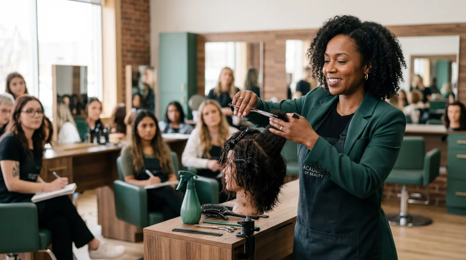 Cosmetology instructor teaching a class