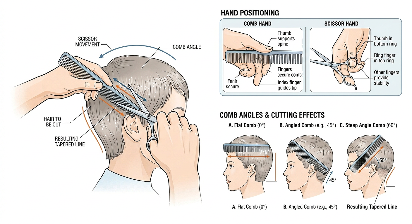 Scissor over comb technique