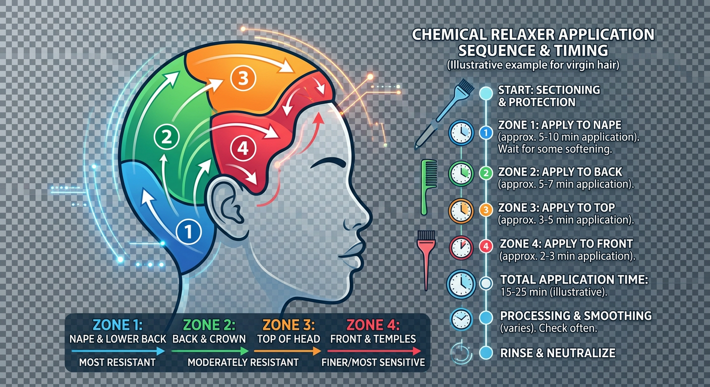Chemical relaxer application zones